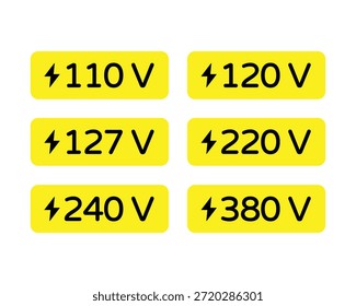 Conjunto de etiquetas Horizontales de advertencia de voltaje eléctrico amarillo neón de 110V a 380V para paneles de energía de Industrial y Identificación de circuitos - Vector de Profesional Imagen de stock