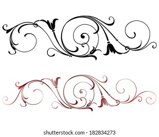 Set of horizontal ornamental grassy  fragment with leaf for your design