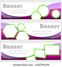 Set of horizontal purple abstract web banner background. Empty white space shapes for a photo or content design universal template for web site social media marketing with text. Vecter Illustration.