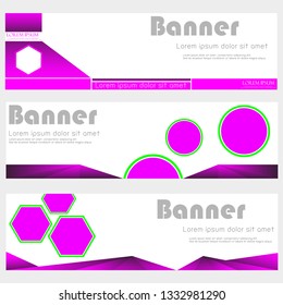 Set of horizontal purple abstract web banner background. Empty white space shapes for a photo or content design universal template for web site social media marketing with text. Vecter Illustration.