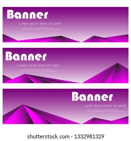 Set of horizontal purple abstract web banner background. Empty night piramid mountain shapes for photo or content design universal template for social media marketing with text. Vecter Illustration.
