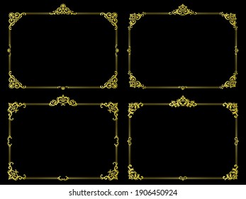 A set of horizontal rectangular frame designs with gorgeous golden corners and central decoration