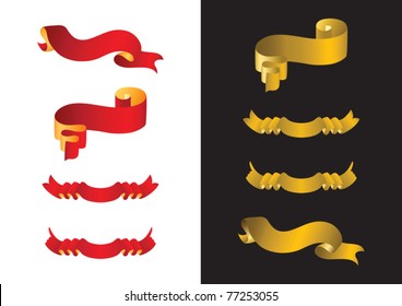 Set of horizontal red and golden ribbon banners. Raster version available in my portfolio