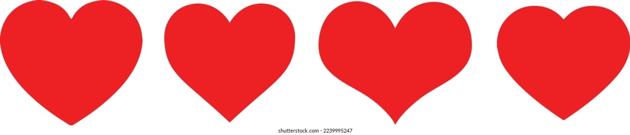 Set Horizontal Red Hearts. Heart Symbol. heart icon. shaped logo.