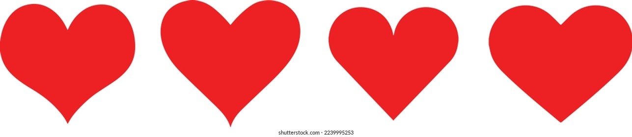 Set Horizontal Red Hearts. Heart Symbol. heart icon. shaped logo.