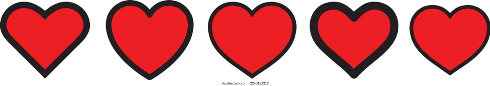 Set Horizontal Red Hearts. Heart Symbol. heart icon. shaped logo. romance, valentines, valentine, romantic, concept, card, marriage, two, valentine day