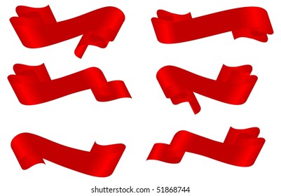 Set of horizontal red ribbon banners. Vector illustration, isolated on a white.