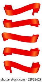 Set of horizontal red ribbon banners. Vector illustration, isolated on a white.