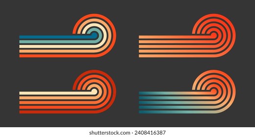 Set of Horizontal Retro Sunset Color Vector Gradient Background. T shirt design element. Vector illustration flat elements.