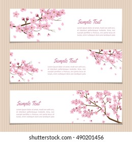 Conjunto de Banners Sakura Horizontais com Lugar para Texto.