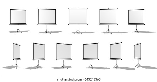 Set of Horizontal screen for a projector or an advertising banner. Different angles. Isolated on white background.