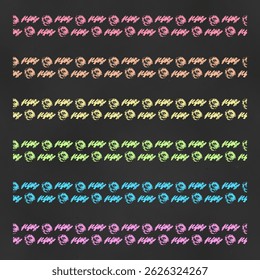 Set of Horizontal Seamless Borders Chalk Drawn Sketches of Colorful Scribbles and Circles. Collection of Textural Crayon Drawings of Endless Ornaments for Cards, Banners, Covers, Postcards, Envelopes.