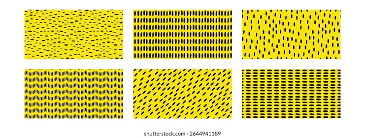 Set of Horizontal Small Dash Pattern. Hand drawn simple childish texture. Decorative seamless background. Vector Illustration.