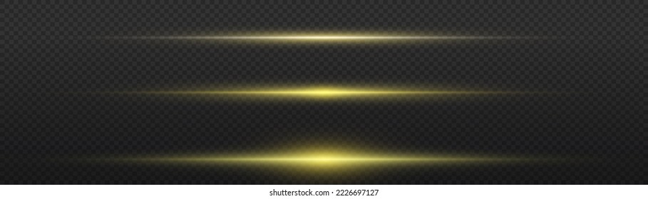 Set horizontal solar lines. Glowing stripes on a dark background. Light illustration.