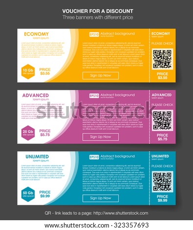 Set horizontal tariffs banners. interface for the site. ui ux vector banner for web app. Voucher pricing table, banner, order, box, button, list and bullet with plan for website in flat design