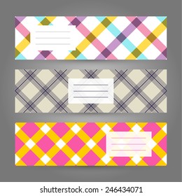 Set of Horizontal Tartan Banners. Abstract Geometric ornaments. Vector Illustration for print, flyer or leaflet. Simple design for invitation, postcard or poster.