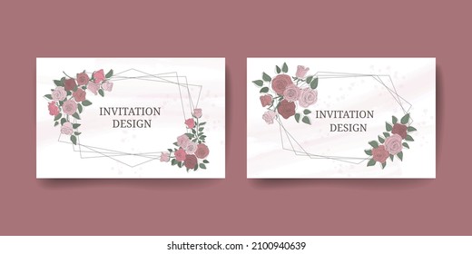 Set of horizontal templates greeting card using rose flowers. Design for wedding invitations, birthday or gift envelopes. Two templates decorative frames with floral background.