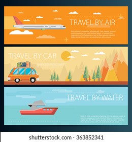 Set of horizontal travel banners in flat style