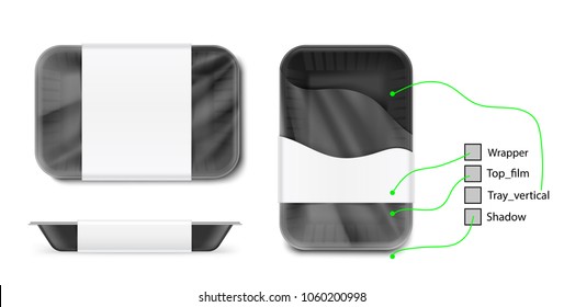 Conjunto de recipientes de bandeja horizontal. Ilustración vectorial aislada en fondo blanco. Archivo de plantilla en capas fácil de usar para su diseño, promoción, adv. EPS10