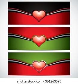 Set of horizontal Valentines Day banner.Vector