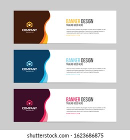 set of horizontal vector abstract design banner template in 3 colors