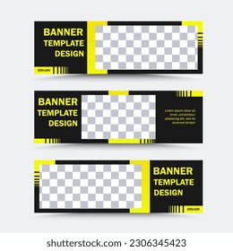 Set of horizontal vector banner templates in black and yellow fragments