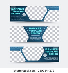 Set of horizontal vector banner templates in dark blue