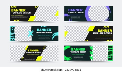 Set of horizontal vector banner templates in blue black yellow green white