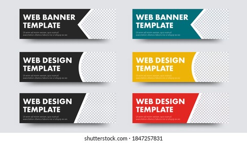 Set of horizontal vector web banners with different geometric shapes. Template design with place for photo.