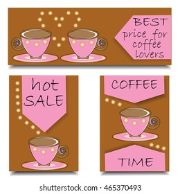 Set horizontal and vertical banners for advertising of coffee. For coffee shops, restaurants. Vintage coffee cup.