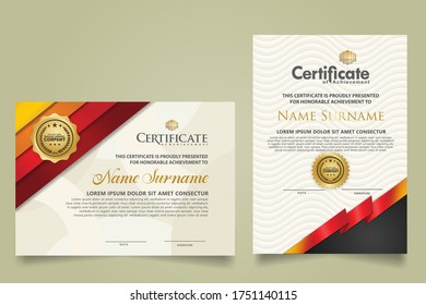 set horizontal and vertical certificate template with stripes ornament and modern texture pattern background. Diploma. Vector illustration for other users