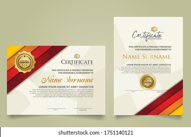 set horizontal and vertical certificate template with stripes ornament and modern texture pattern background. Diploma. Vector illustration for other users