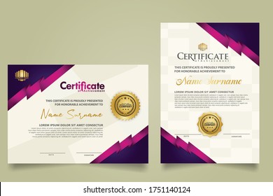 set horizontal and vertical certificate template with stripes ornament and modern texture pattern background. Diploma. Vector illustration for other users