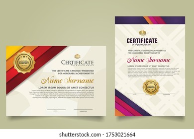 set horizontal and vertical certificate template with stripes ornament and modern texture pattern background. Diploma. Vector illustration for other users