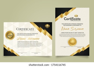 set horizontal and vertical certificate template with stripes ornament and modern texture pattern background. Diploma. Vector illustration for other users