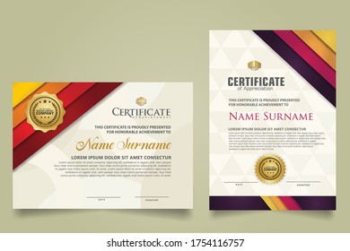 set horizontal and vertical certificate template with stripes ornament and modern texture pattern background. Diploma. Vector illustration for other users