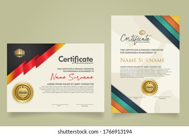 set horizontal and vertical certificate template with ribbon stripes ornament and modern texture pattern background. Diploma. Vector illustration for other users