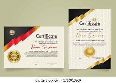 set horizontal and vertical certificate template with ribbon stripes ornament and modern texture pattern background. Diploma. Vector illustration for other users