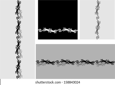 Set of horizontal and vertical seamless patterns with lizards