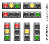 Set of horizontal and vertical traffic lights with different luminous colors. Vector illustration