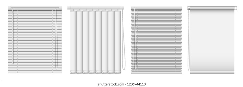 Set of horizontal and vertical window blinds. Vector realistic illustration horizontal blind curtains.