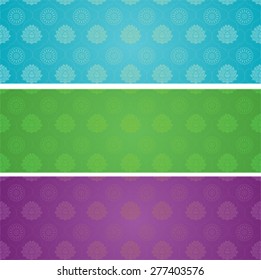 Set of horizontal vintage classical colorful Asian lotus and mandala pattern banners