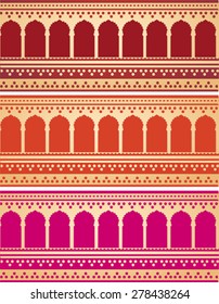 Set of horizontal vintage classical colorful Asian henna pattern background with oriental temple gates 
