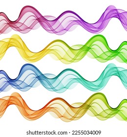 Set of horizontal waves. Abstract colored, red blue green yellow color transparent wave background