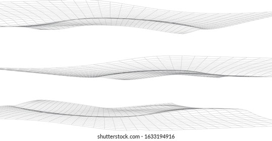 Set of horizontal waves, grey lines isolated on white background, vector file