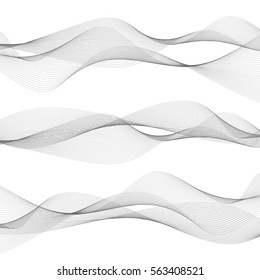 Set of horizontal waves, grey lines on white background, vector file