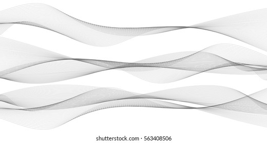 Set Of Horizontal Waves, Ondulate Grey Lines On White Background, Vector File