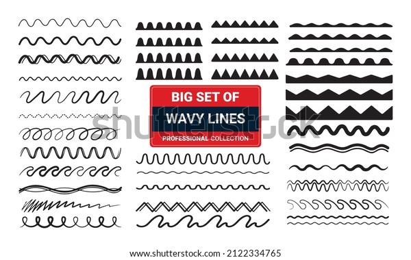 Set of horizontal wavy lines\
graphic design elements patterns zig zag wavy line Black silhouette\
icon set isolated on white background vector illustration 03.\
