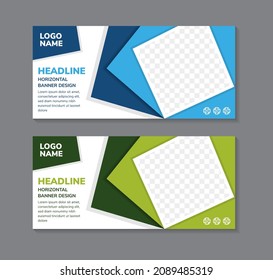 Set of  horizontal web banner. abstract modern design template with dummy text. white background and flat blue and green on elements. Space for photo collage. Online advertising for online marketing.