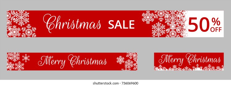 Set of horizontal web banner for Christmas with snowflakes border